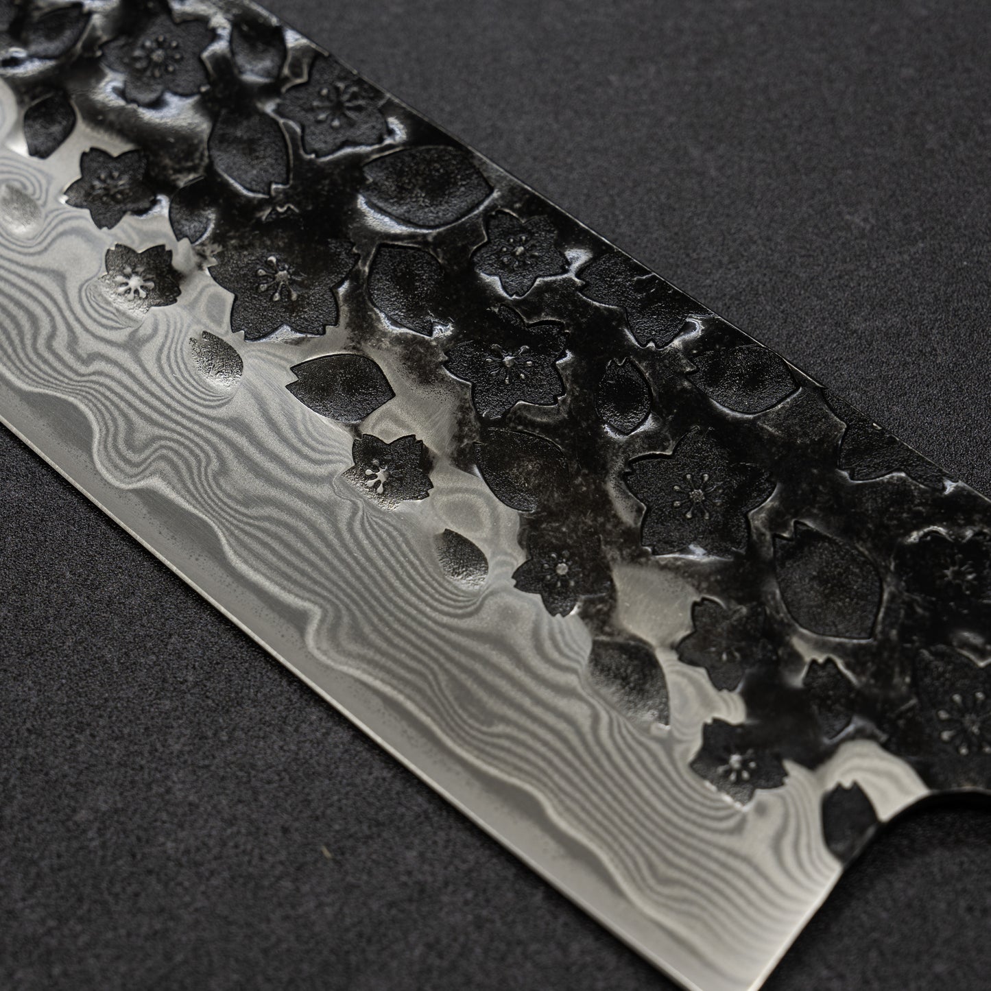 Black Cherry Blossoms Hammered Finish 67lays Damascus Santoku 180mm