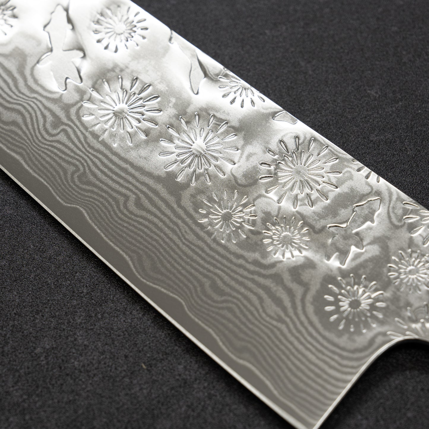 花火&金魚鎚目 67層ダマスカス 菜切 170mm ブルー洋柄