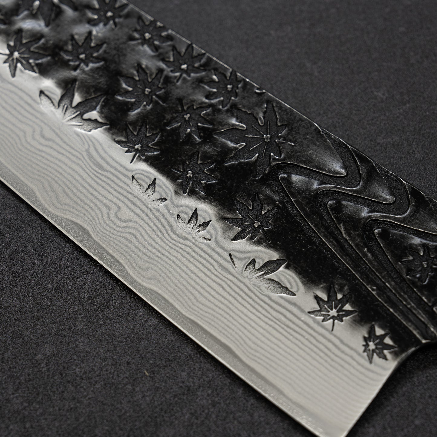 Black Maple Stream Hammered Finish 67lays Damascus Bunka 180mm