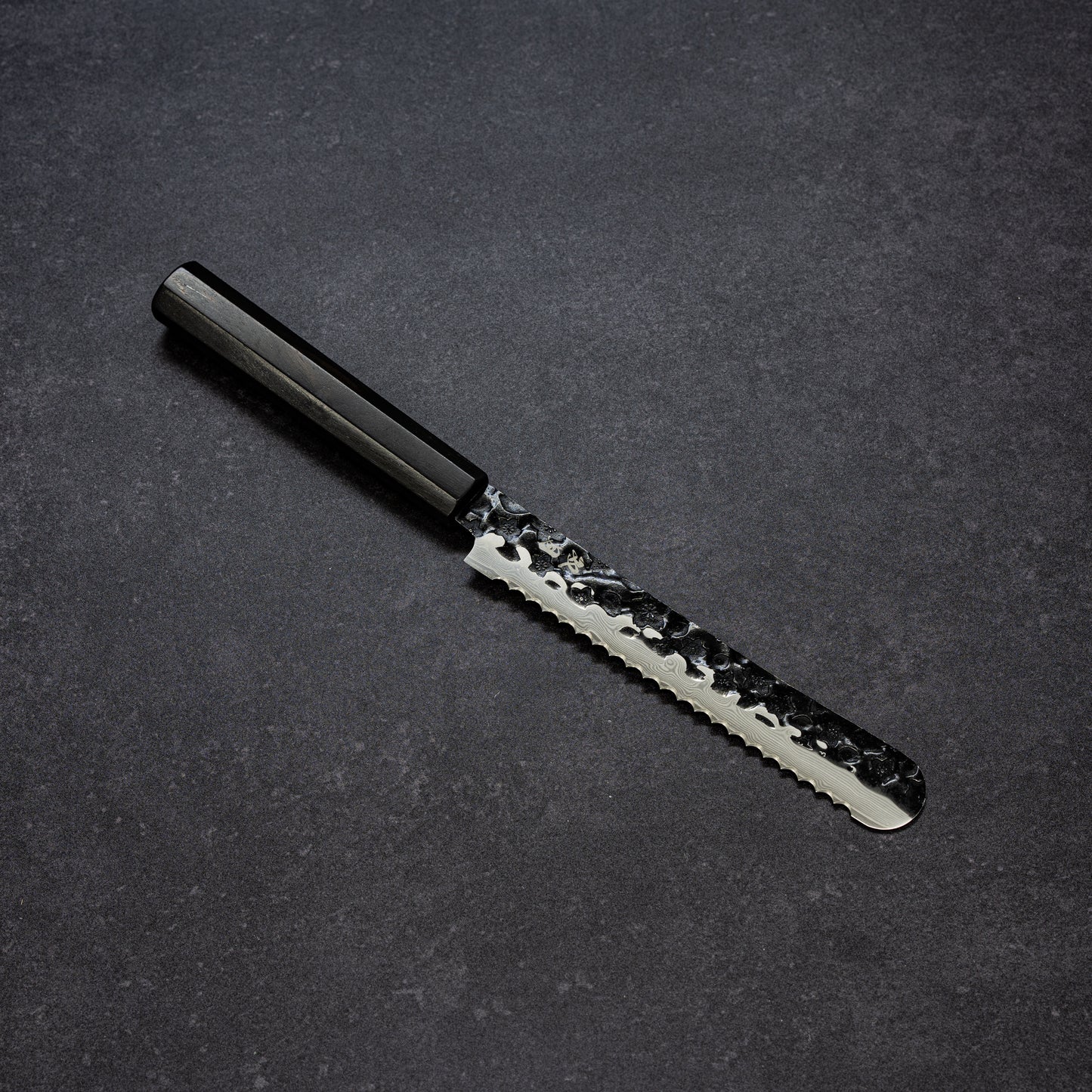 Black Cherry Blossoms Hammered Finish 67lays Damascus Mini-Bread Knife 150mm