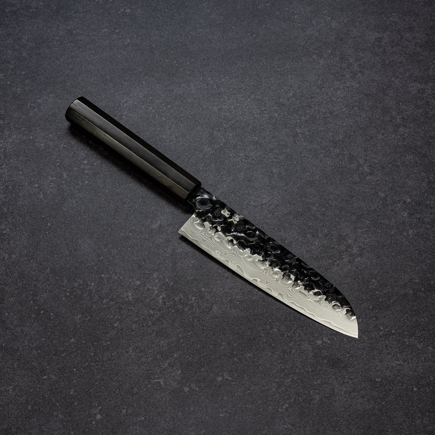 Black Cherry Blossoms Hammered Finish 67lays Damascus Mini-Santoku 150mm