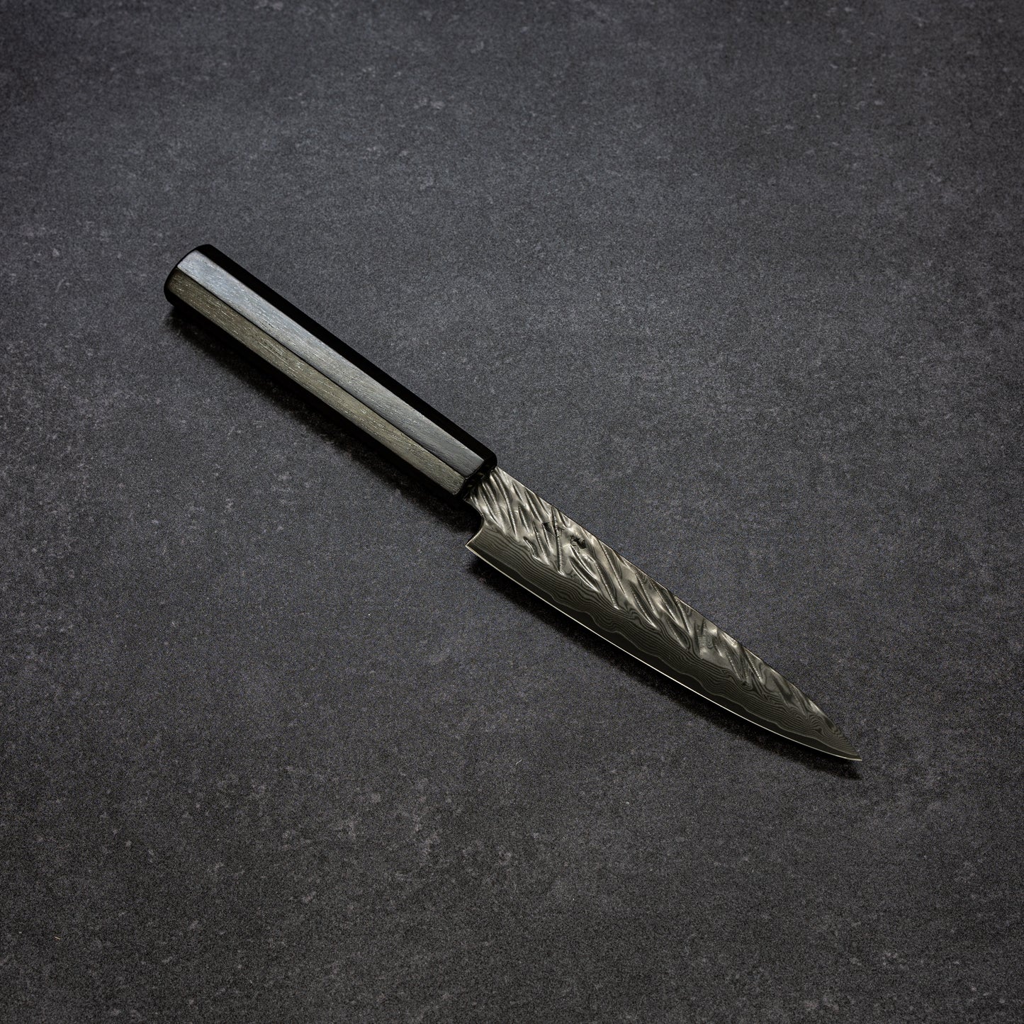 Black Coated Scratch-Hammered Finish 67lays Damascus Petty 135mm