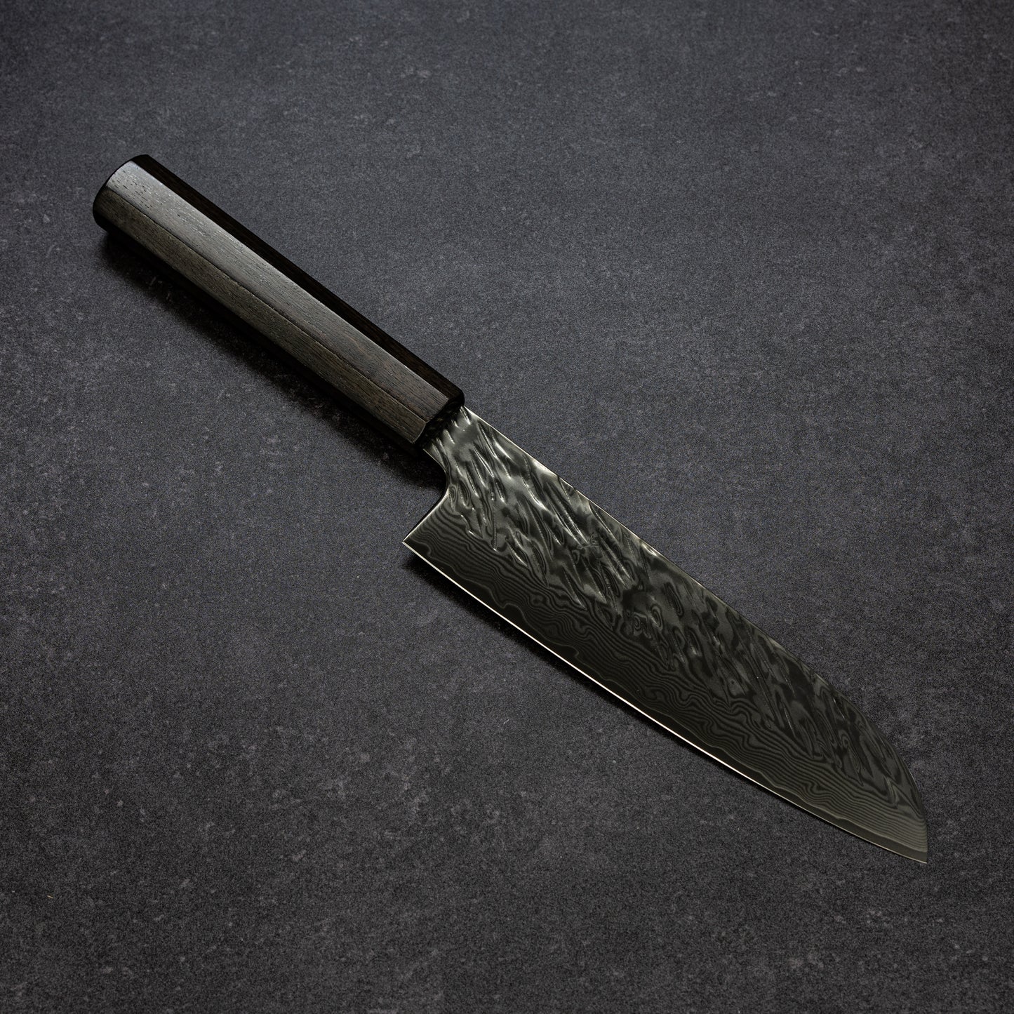 Black Coated Scratch-Hammered Finish 67lays Damascus Santoku 180mm