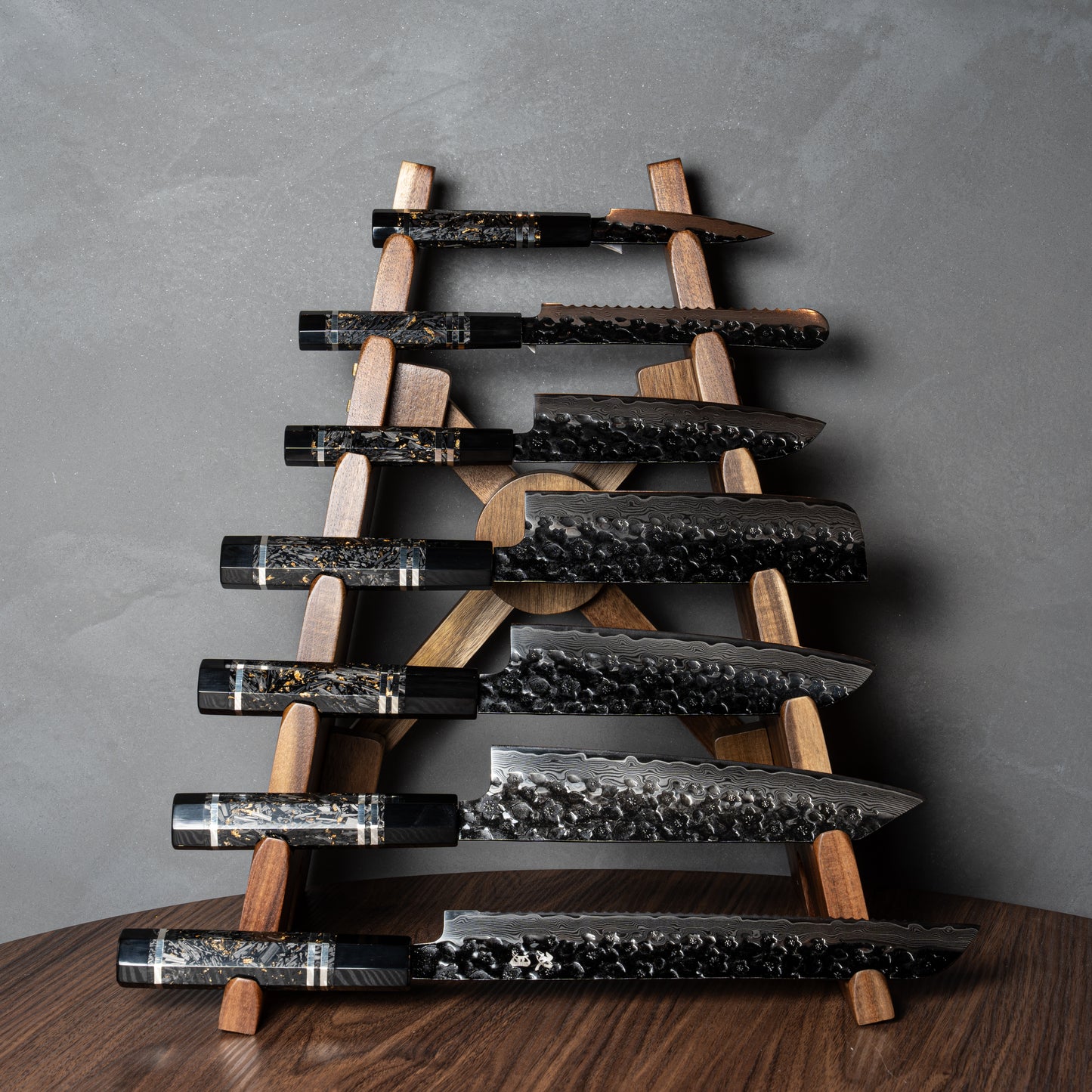 Black Cherry Blossoms Hammered Finish 67lays Damascus 7 Knives Set