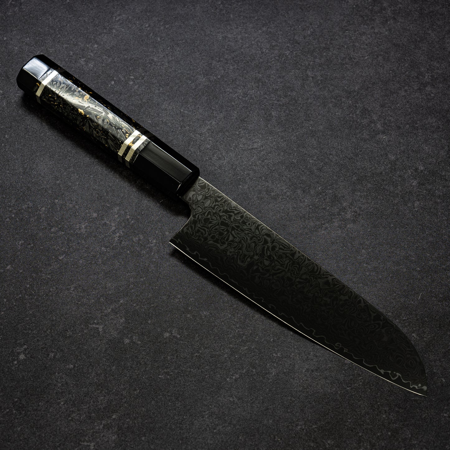 Black Coated 67lays Damascus Santoku 180mm