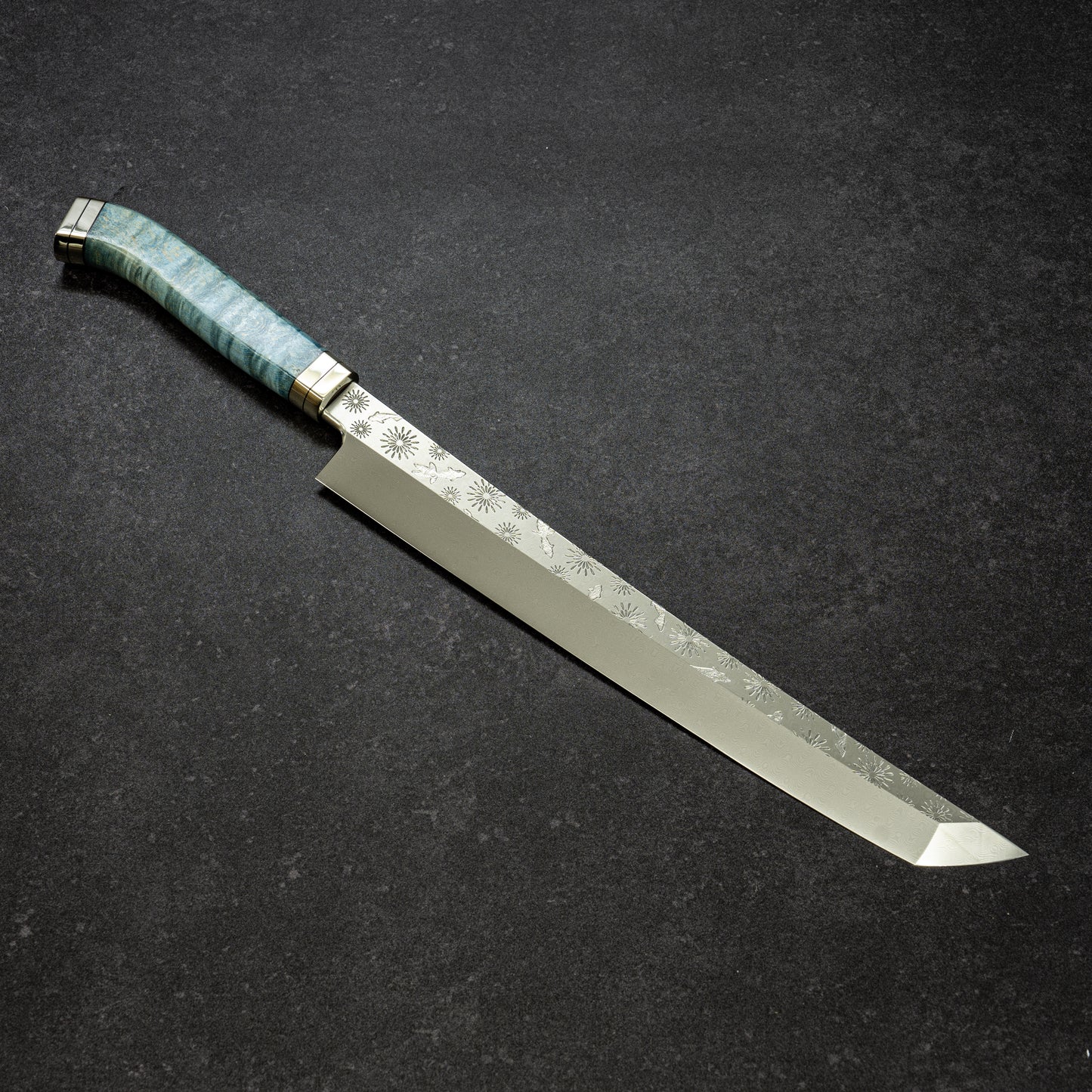 【Pre-Order】Fireworks & Goldfish Hammered Finish Coreless Damascus Sakimaru-Yanagiba 270mm