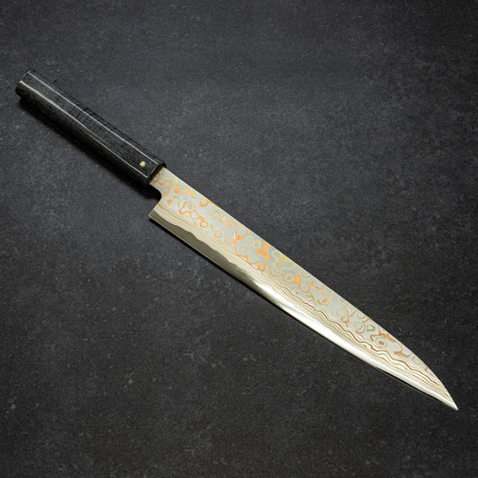 【Tsukasa Hinoura】 Colored Damascus Yanagiba 275mm Stabilized Wood Handle