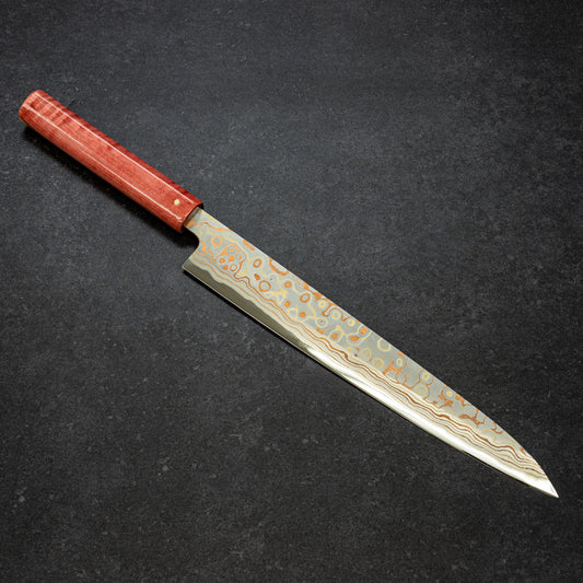 【Tsukasa Hinoura】 Colored Damascus Yanagiba 275mm Stabilized Wood Handle