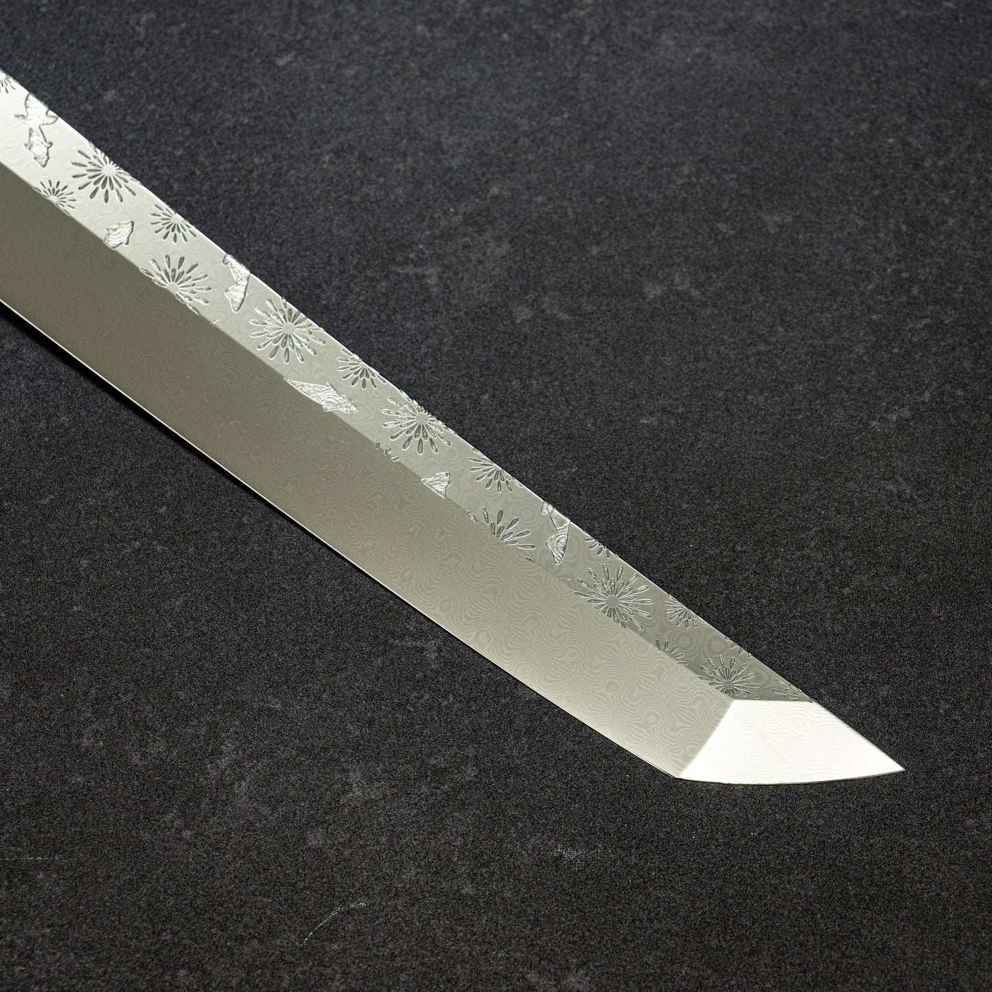 【Pre-Order】Fireworks & Goldfish Hammered Finish Coreless Damascus Sakimaru-Yanagiba 270mm