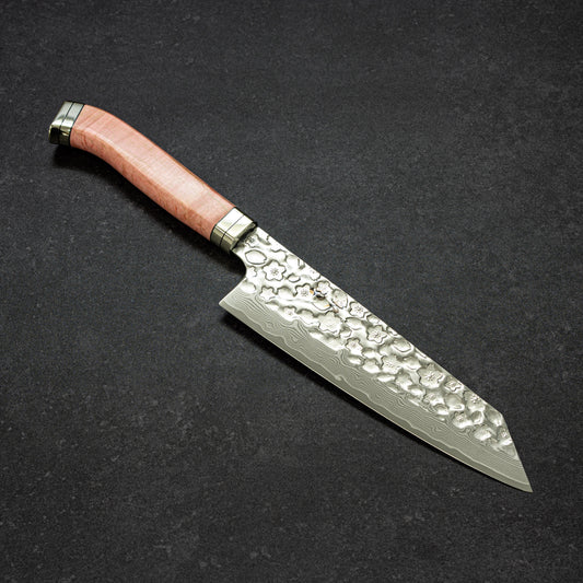 Polished Cherry Blossoms Hammered Finish 67lays Damascus Bunka 180mm Pink Handle