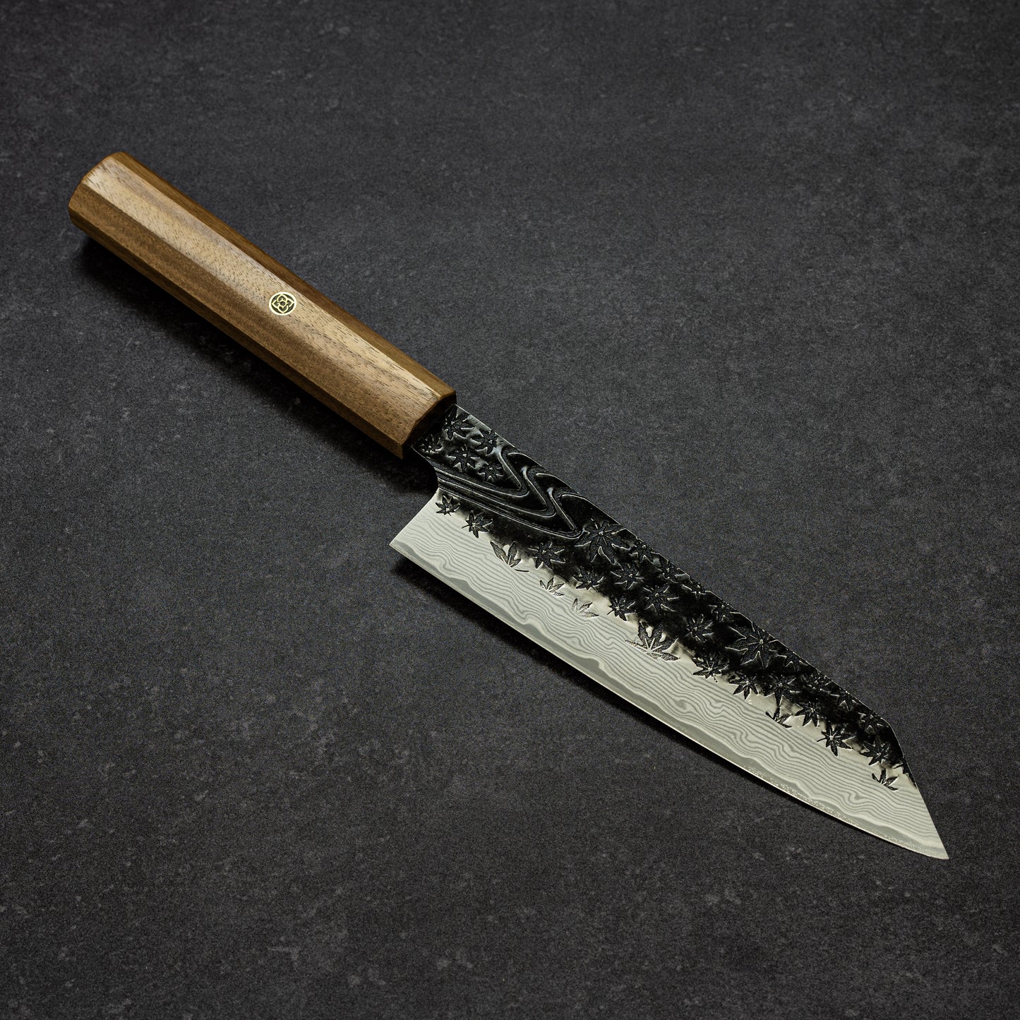 Black Maple Stream Hammered Finish 67lays Damascus Bunka 180mm