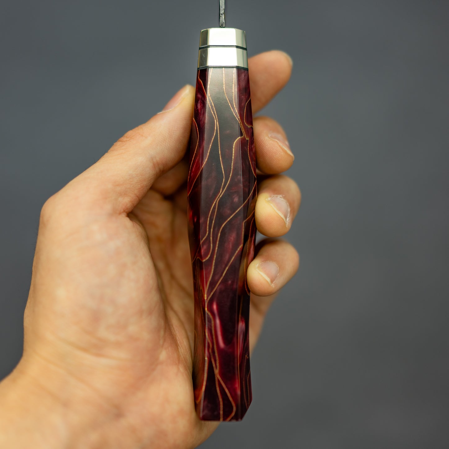 Black Scratch-Hammered Finish 67lays Damascus Santoku 180mm Ruby Handle