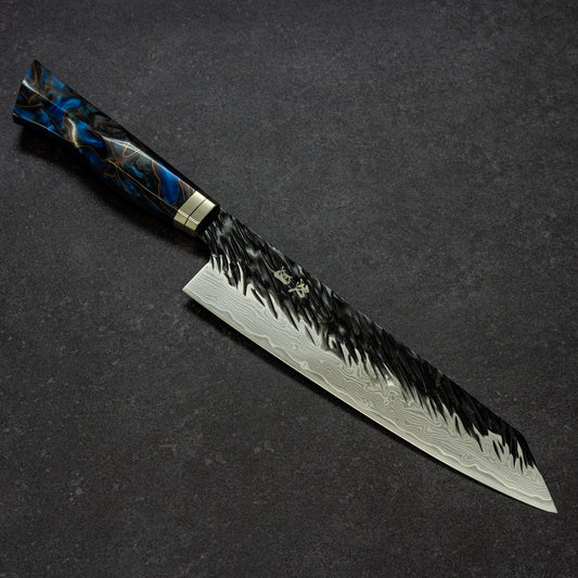 Black Scratch-Hammered Finish 67lays Damascus Bunka 210mm Sapphire Handle