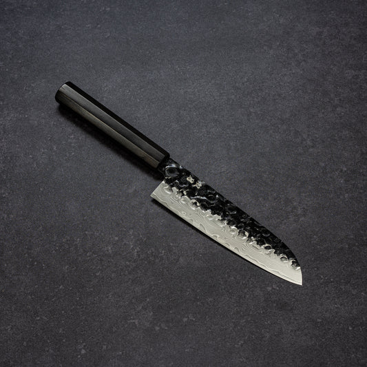 Black Cherry Blossoms Hammered Finish 67lays Damascus Mini-Santoku 150mm