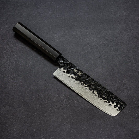 Black Cherry Blossoms Hammered Finish 67lays Damascus Nakiri 170mm