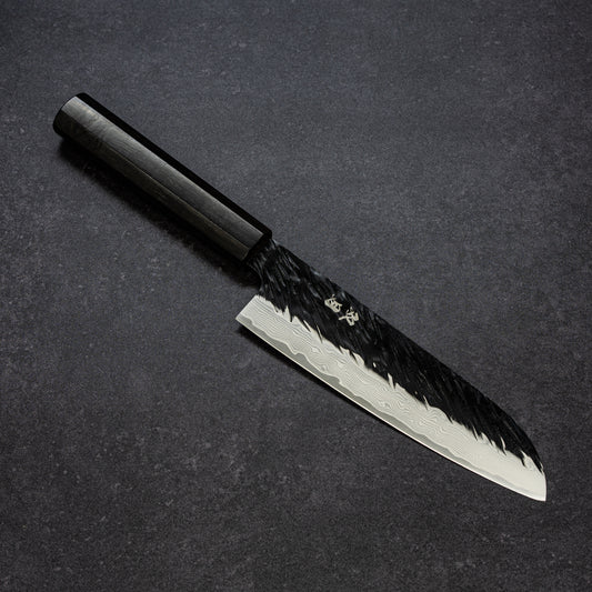 Black Scratch-Hammered Finish 67lays Damascus Santoku 180mm