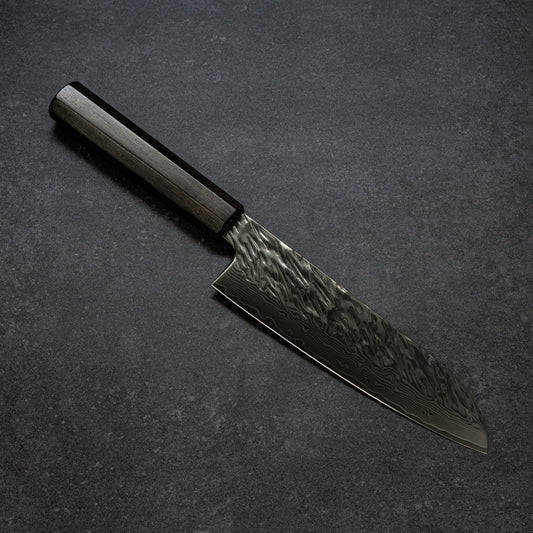Black Coated Scratch-Hammered Finish 67lays Damascus Santoku 180mm