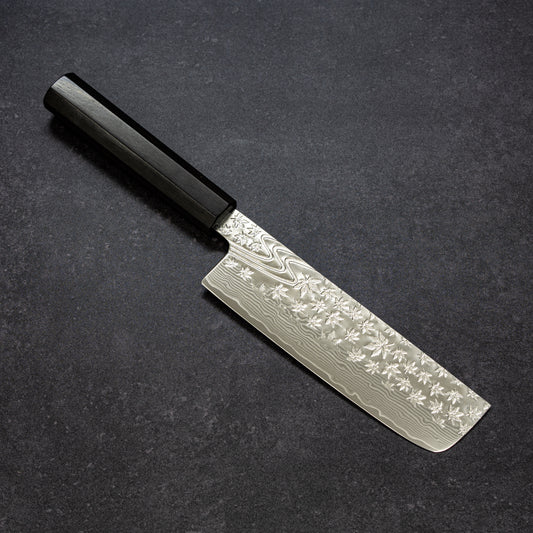 Polished Maple Stream Hammered Finish 67lays Damascus Nakiri 170mm