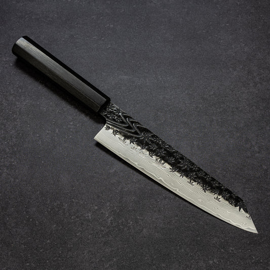 Black Maple Stream Hammered Finish 67lays Damascus Bunka 210mm
