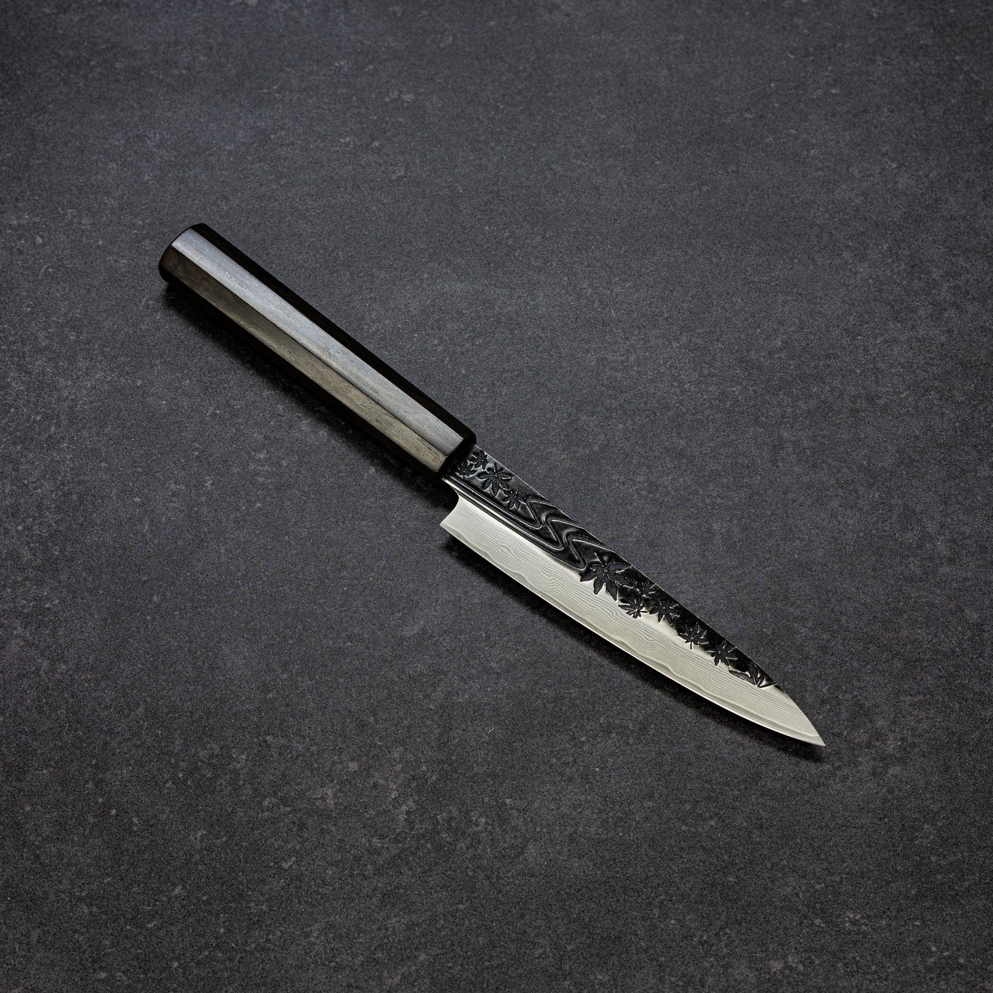 Black Maple Stream Hammered Finish 67lays Damascus Petty 135mm