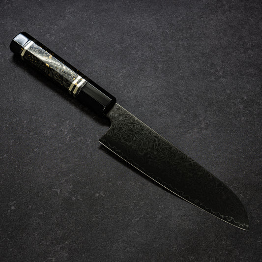 Black Coated 67lays Damascus Santoku 180mm