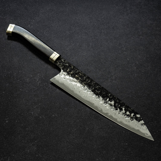 【Pre-Order】Blue No.2 | Super-Thin | Black Cherry Blossoms Hammered Finish 67lays Damascus Bunka 225mm