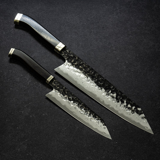 【Pre-Order】Blue No.2 | Super-Thin | Black Cherry Blossoms Hammered Finish 67lays Damascus Mini Bunka 150mm / Bunka 225mm