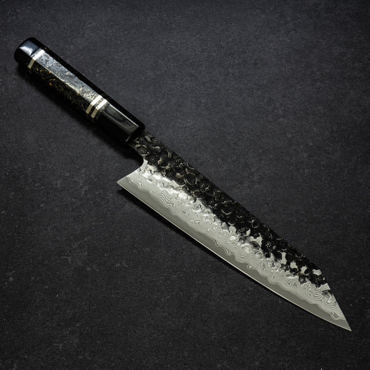 【Pre-Order】Blue No.2 | Super-Thin | Black Cherry Blossoms Hammered Finish 67lays Damascus Bunka 225mm