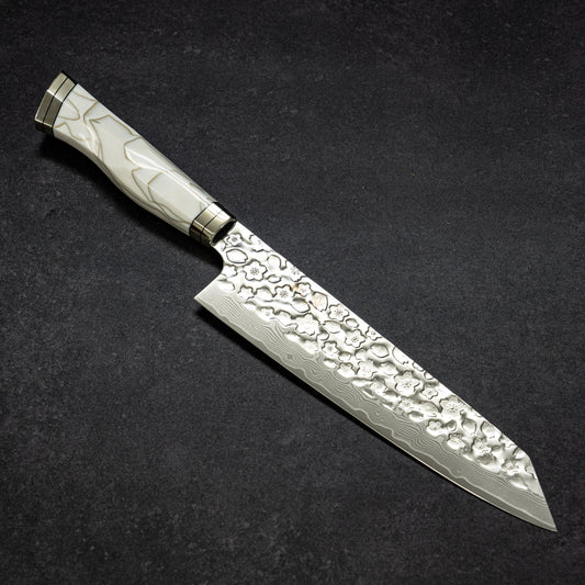 Polished Cherry Blossoms Hammered Finish 67lays Damascus Bunka 210mm Pearl Handle
