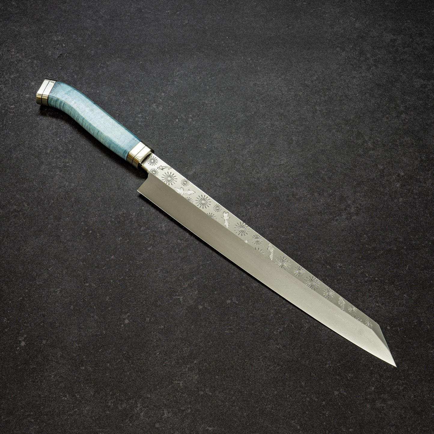 【Pre-Order】Fireworks & Goldfish Hammered Finish Coreless Damascus kiritsuke-Yanagiba 270mm