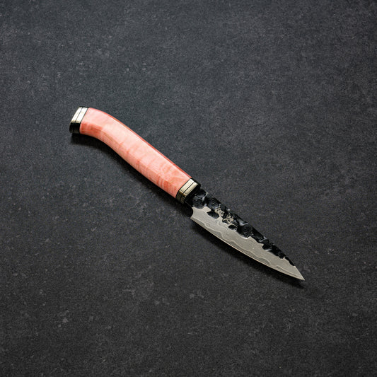 Black Cherry Blossoms Hammered Finish 67lays Damascus Paring 90mm Pink Handle