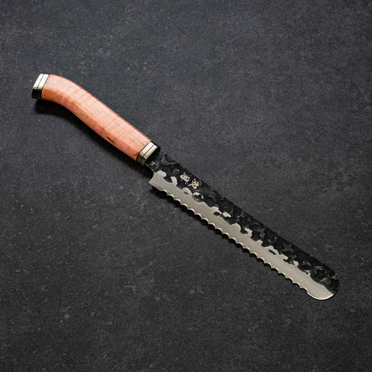 Black Cherry Blossoms Hammered Finish 67lays Damascus Mini-Bread Knife 150mm Pink Handle