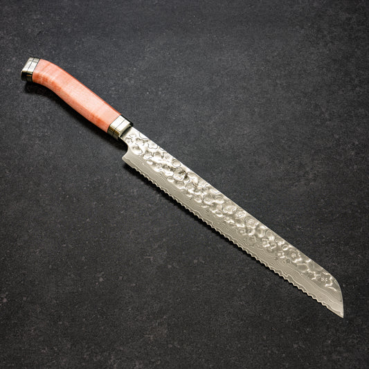 Polished Cherry Blossoms Hammered Finish 67lays Damascus Bread Knife 250mm