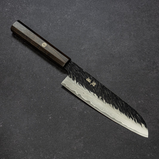 黒打 スクラッチ鎚目 67層ダマスカス 三徳 180mm