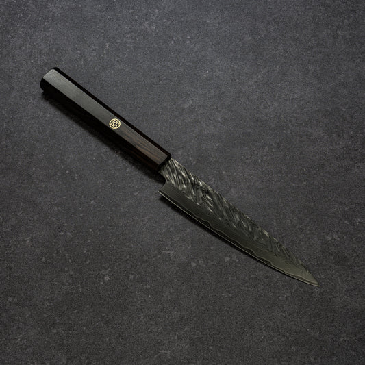 ブラックコーティング スクラッチ鎚目 67層ダマスカス ペティ 135mm