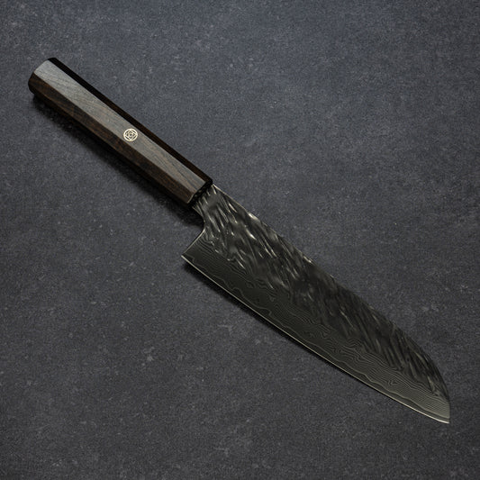 ブラックコーティング スクラッチ鎚目 67層ダマスカス 三徳 180mm