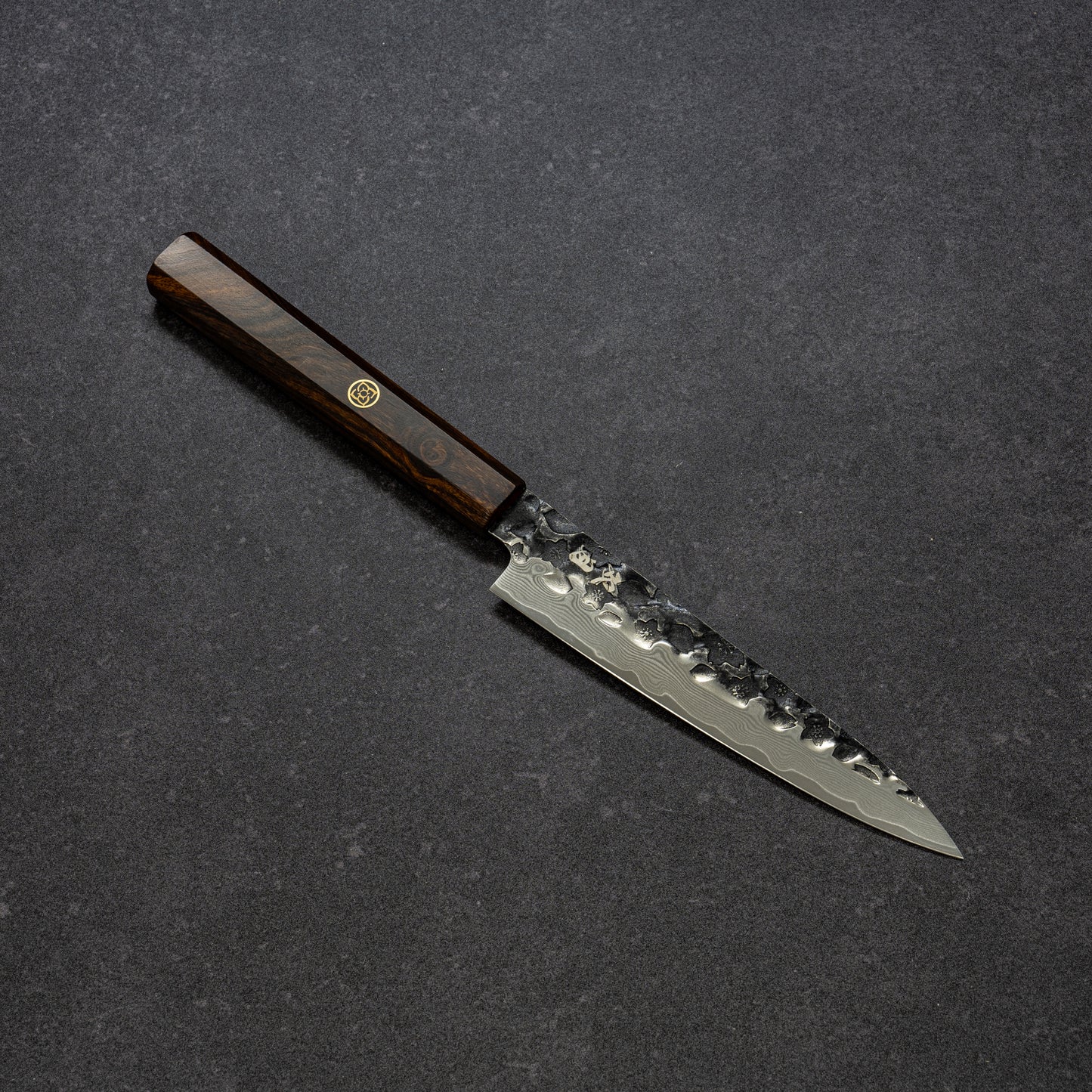 Black Cherry Blossoms Hammered Finish 67lays Damascus Petty 135mm