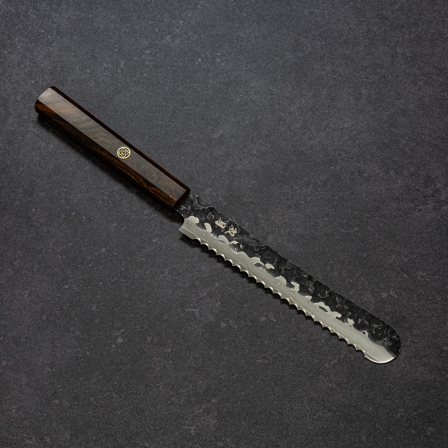 Black Cherry Blossoms Hammered Finish 67lays Damascus Mini-Bread Knife 150mm