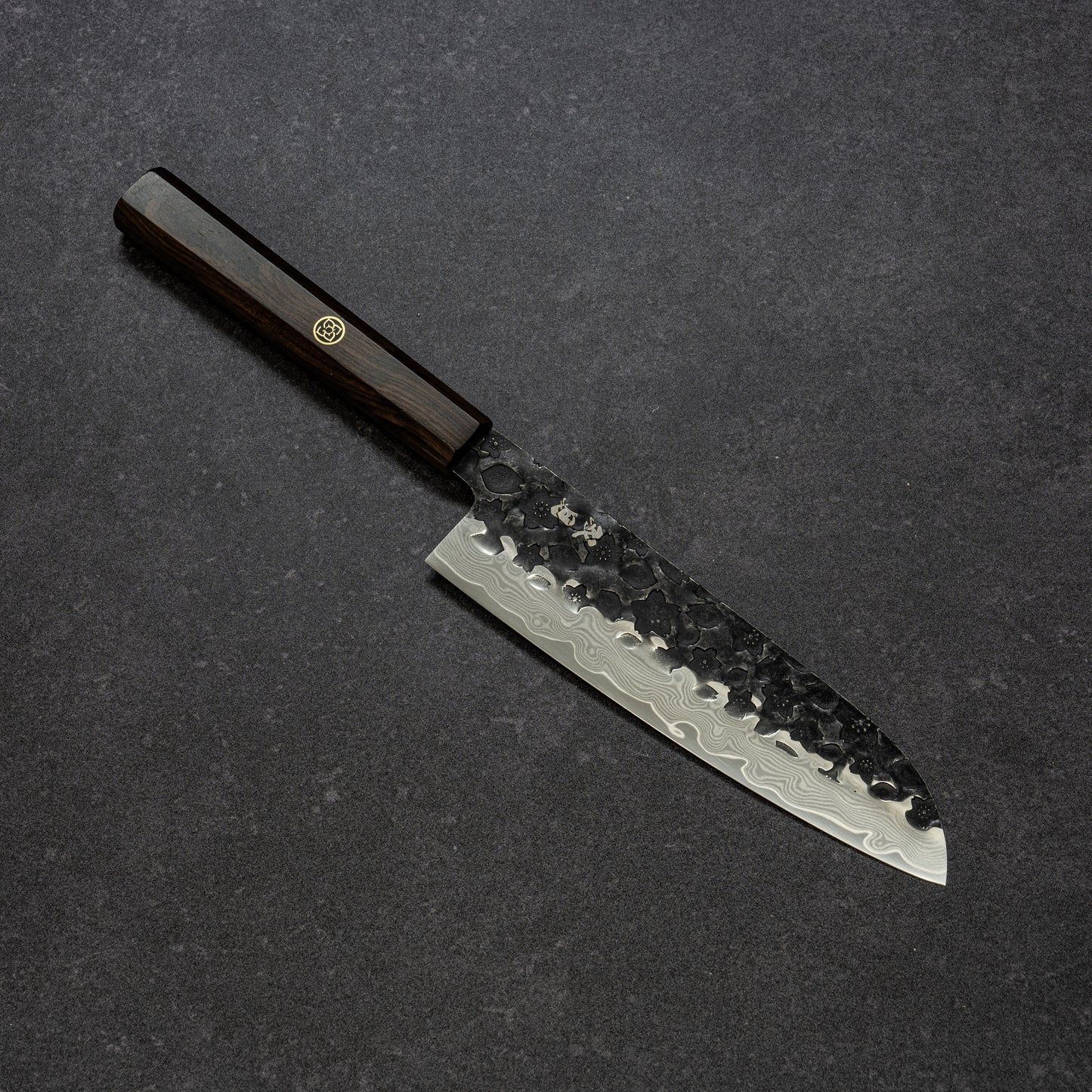 Black Cherry Blossoms Hammered Finish 67lays Damascus Mini-Santoku 150mm
