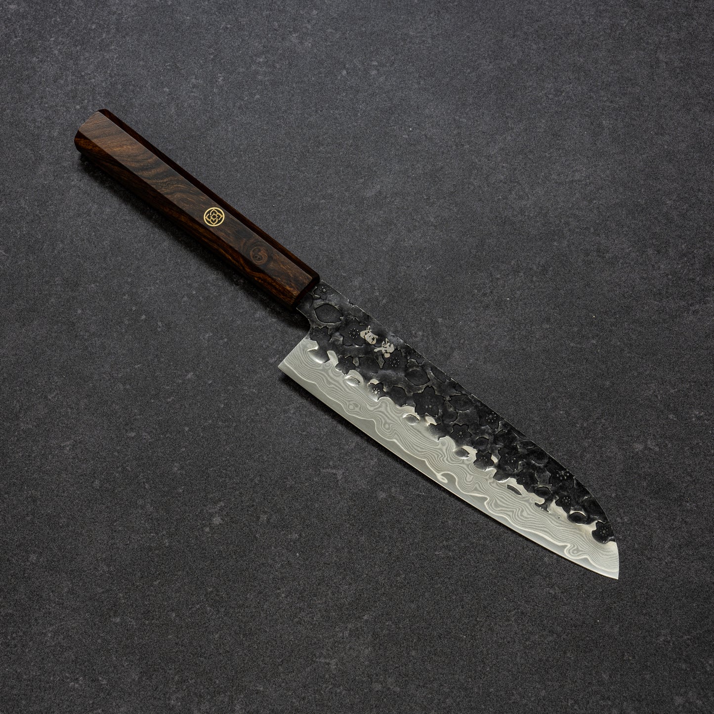 Black Cherry Blossoms Hammered Finish 67lays Damascus Mini-Santoku 150mm