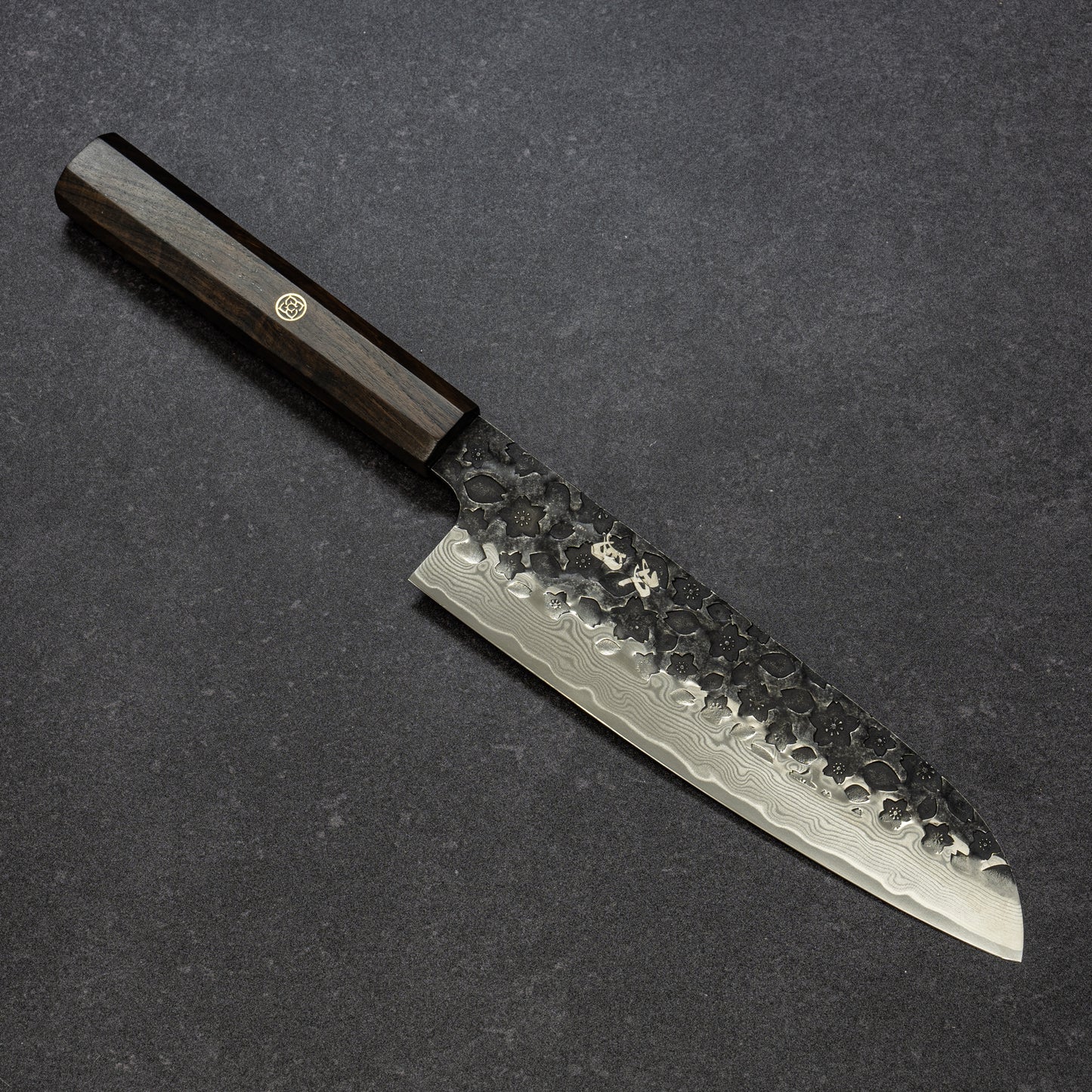 Black Cherry Blossoms Hammered Finish 67lays Damascus Santoku 180mm