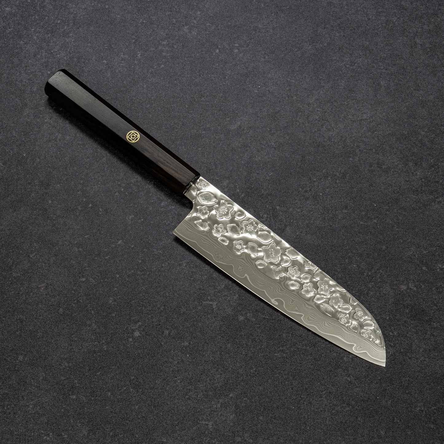 Polished Cherry Blossoms Hammered Finish 67lays Damascus Mini-Santoku 150mm