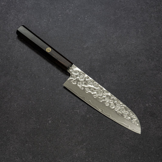 Polished Cherry Blossoms Hammered Finish 67lays Damascus Mini-Santoku 150mm