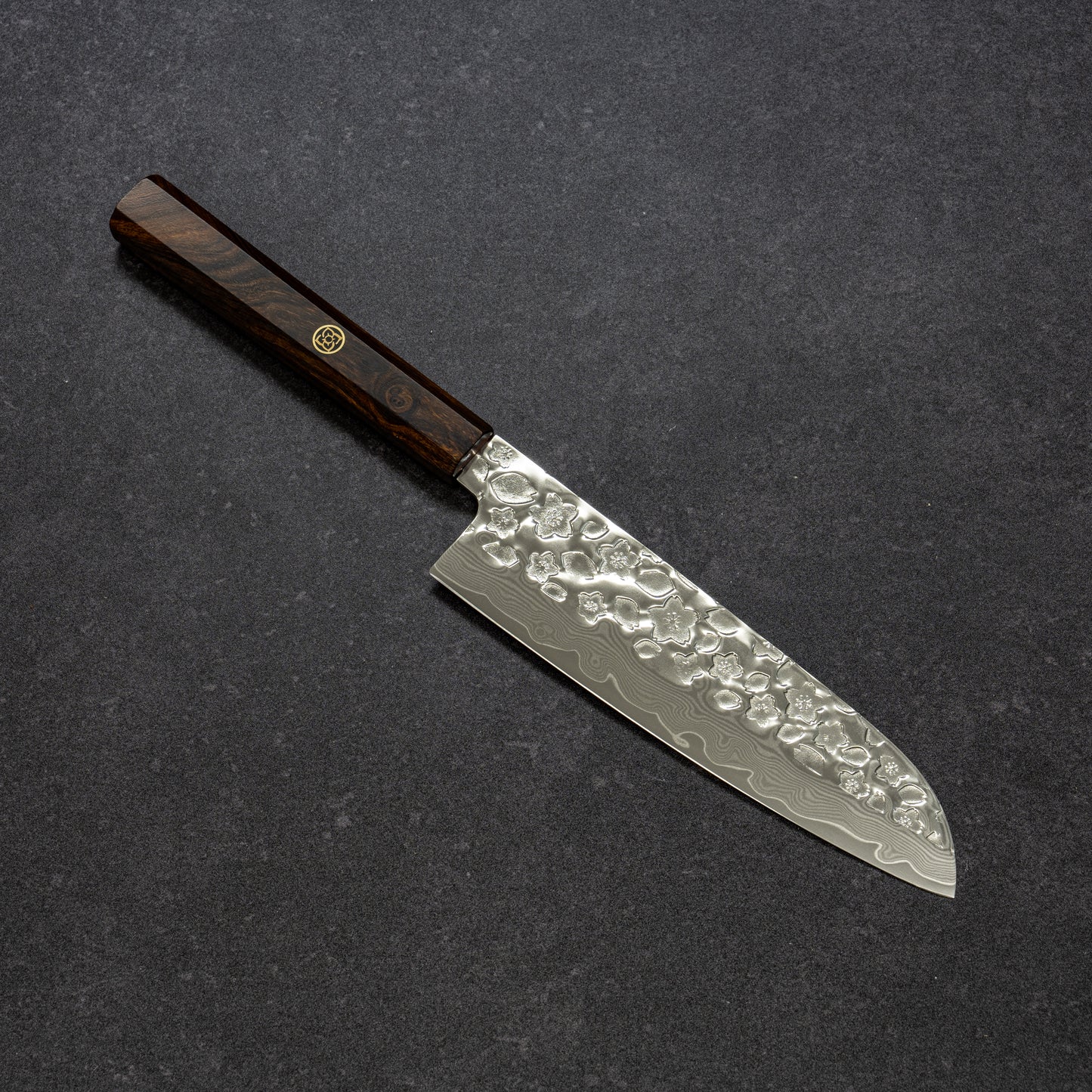 Polished Cherry Blossoms Hammered Finish 67lays Damascus Mini-Santoku 150mm