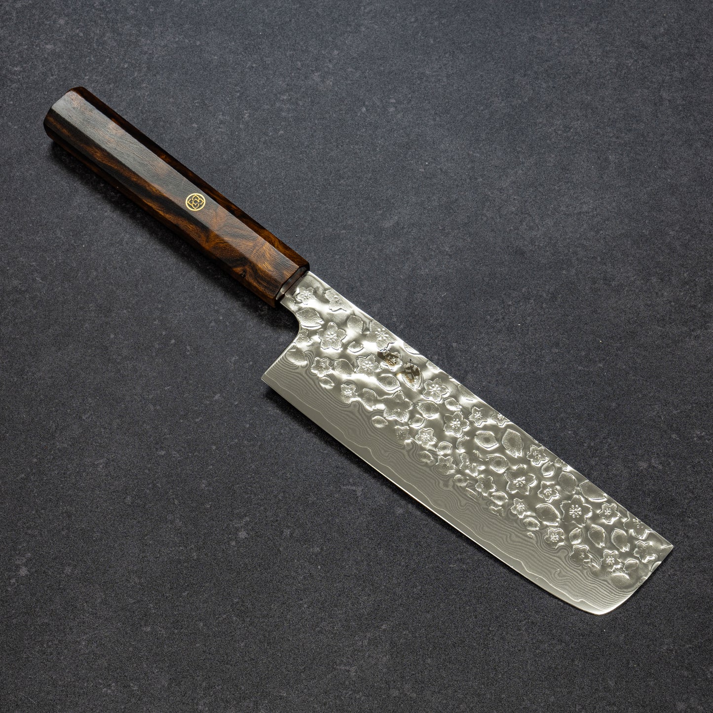 Polished Cherry Blossoms Hammered Finish 67lays Damascus Nakiri 170mm