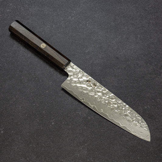 Polished Cherry Blossoms Hammered Finish 67lays Damascus Santoku 180mm