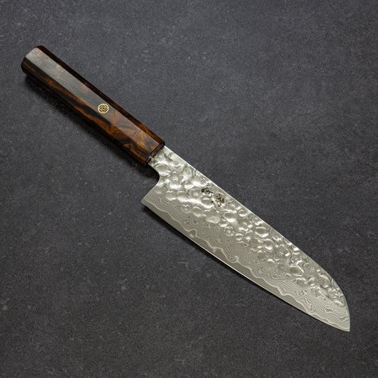 Polished Cherry Blossoms Hammered Finish 67lays Damascus Santoku 180mm