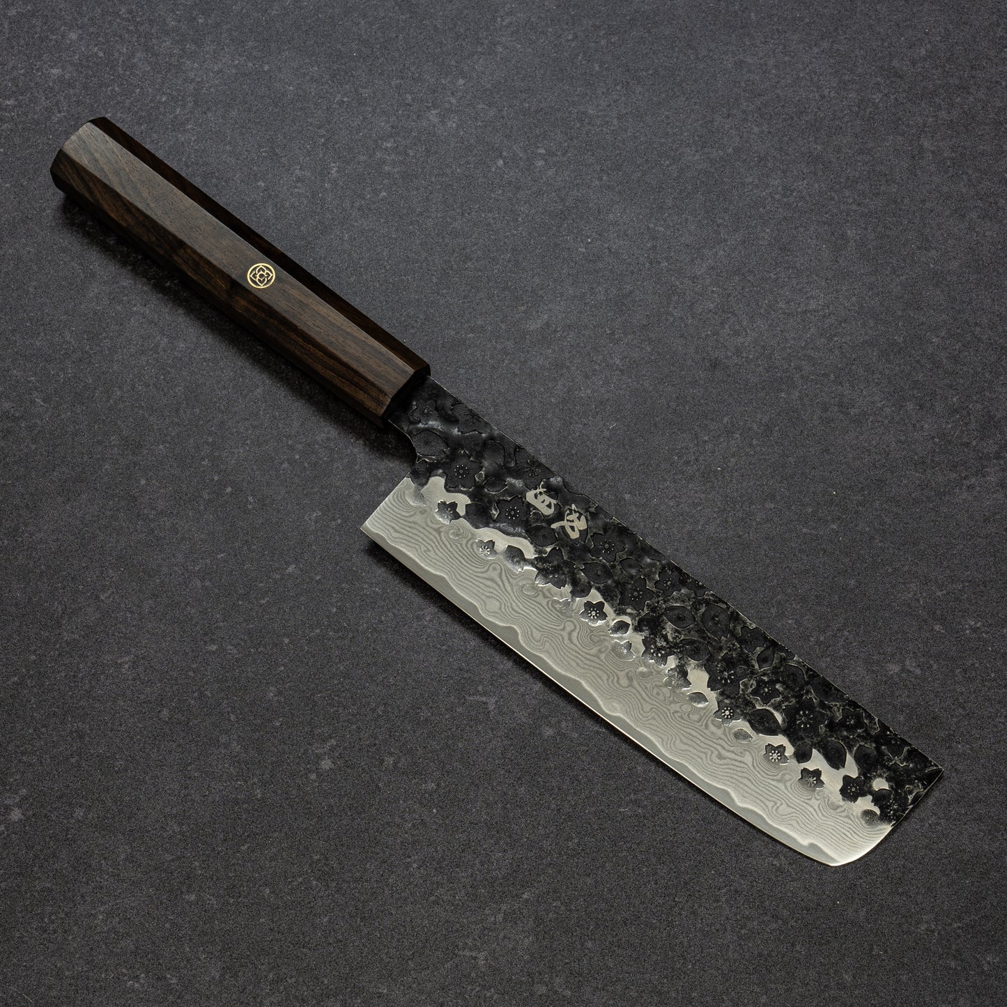 Black Cherry Blossoms Hammered Finish 67lays Damascus Nakiri 170mm