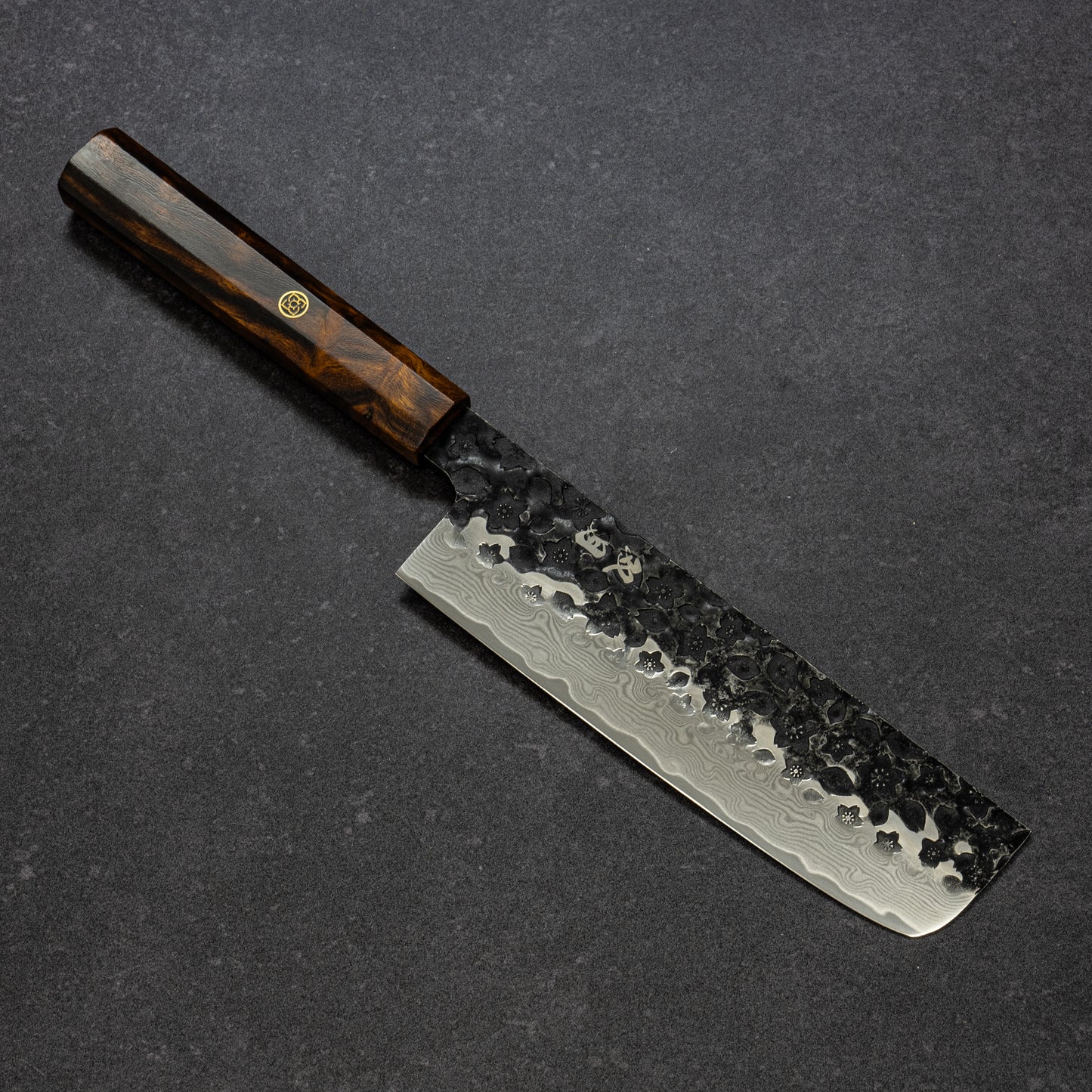 Black Cherry Blossoms Hammered Finish 67lays Damascus Nakiri 170mm
