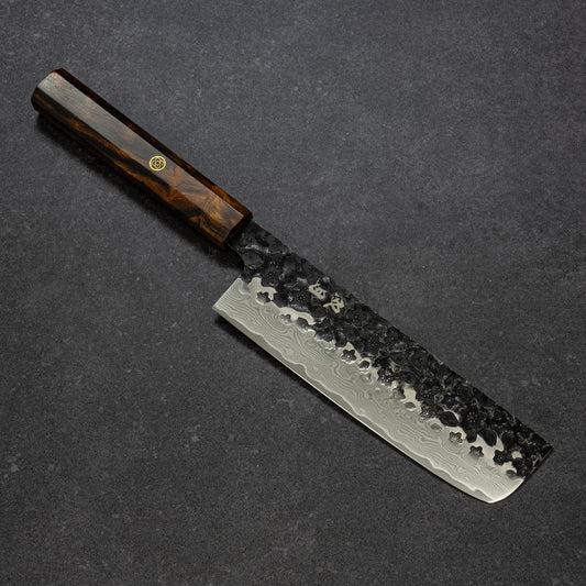 Black Cherry Blossoms Hammered Finish 67lays Damascus Nakiri 170mm